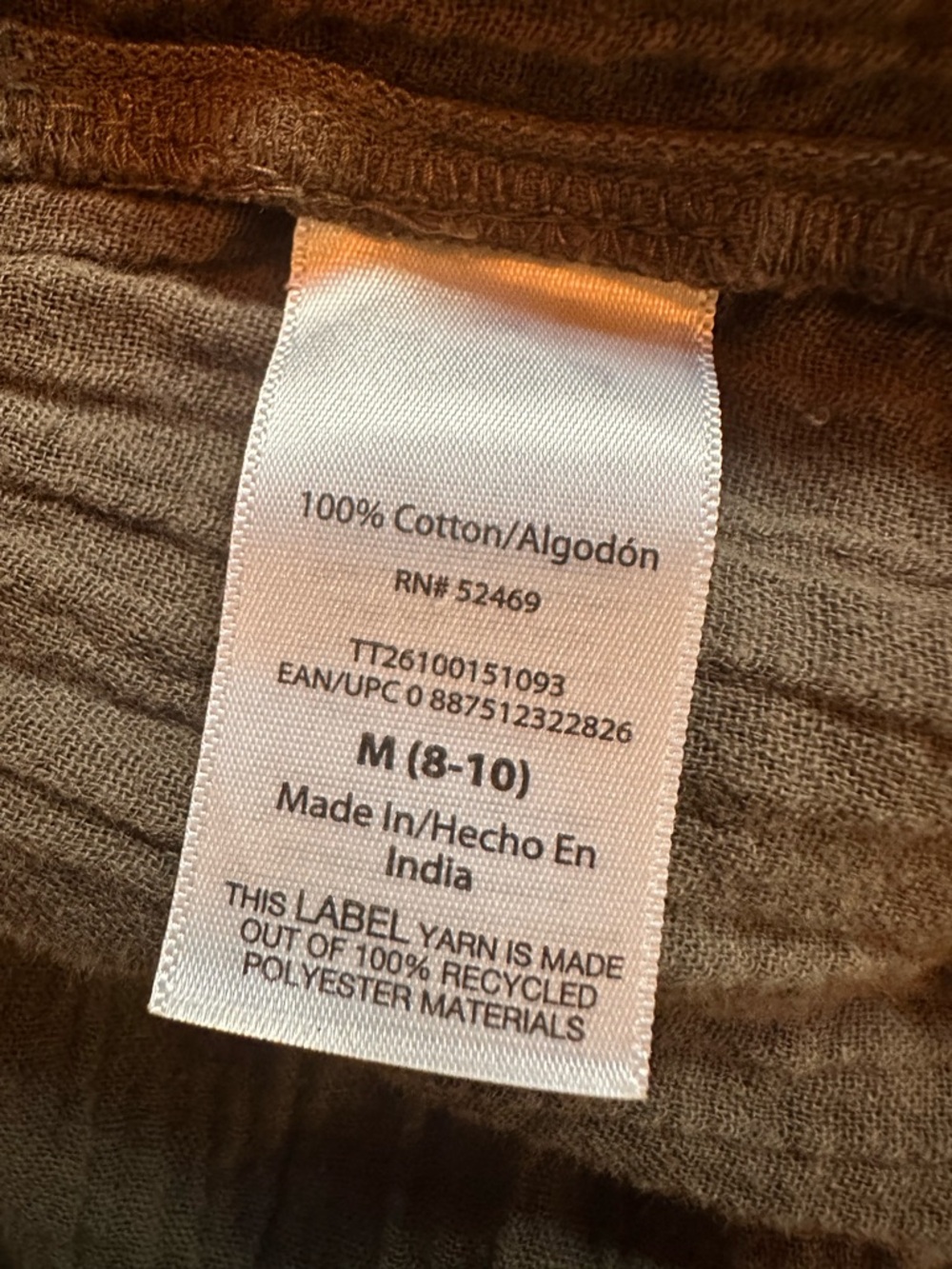 100% Cotton Dusty Olive Gray Gauze Shorts Elastic Waist Coastal Lounge Medium - Picture 6 of 8
